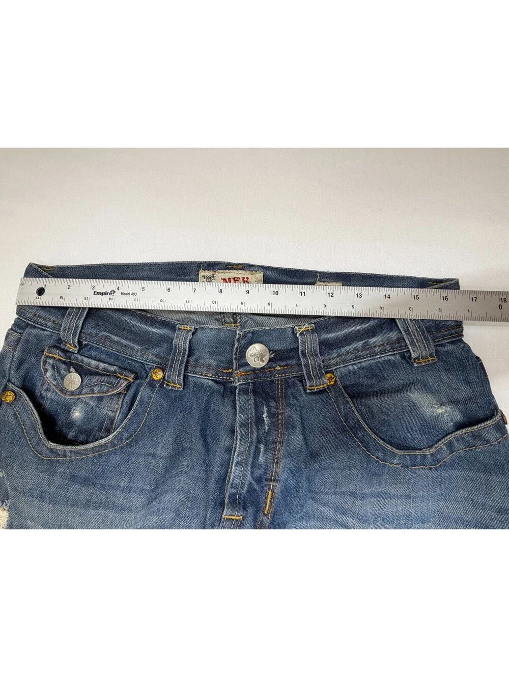 MEK DNM Men's Jeans Oaxaca Denim Bootcut Distressed Mid Rise Solid Size 36 Blue